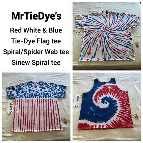 Adult XL Tie-Dyed Sinew Spiral tank top in Red White & Blue