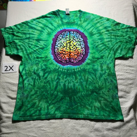 2X Tie-Dye Rainbow Brain Tee in Greens