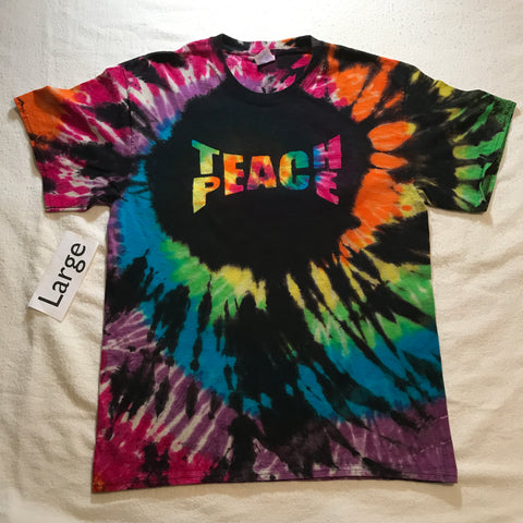 Adult Large Discharged Rainbow Spiral 'Teach Peace' Tee ✌️#2