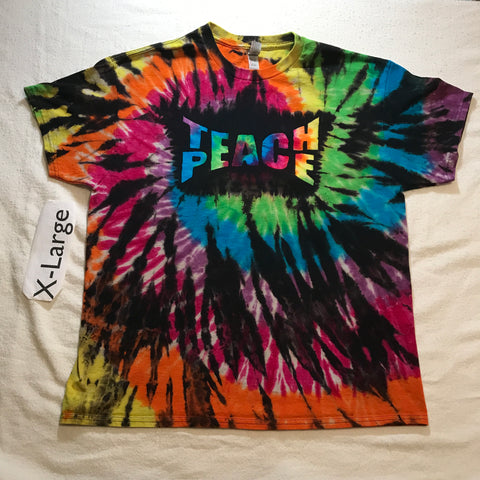 XL Discharged Rainbow Spiral 'Teach Peace' Tee ✌️