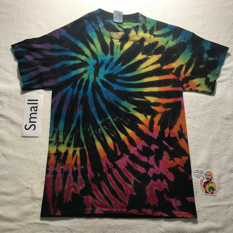 Adult Small Discharged & Dyed Midnight Rainbows Tie-Dye Tee