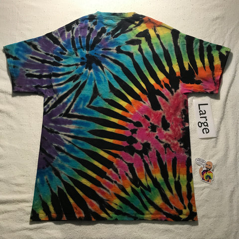 Adult Large Discharged & Dyed Midnight Spiral Rainbows Tie-Dye Tee