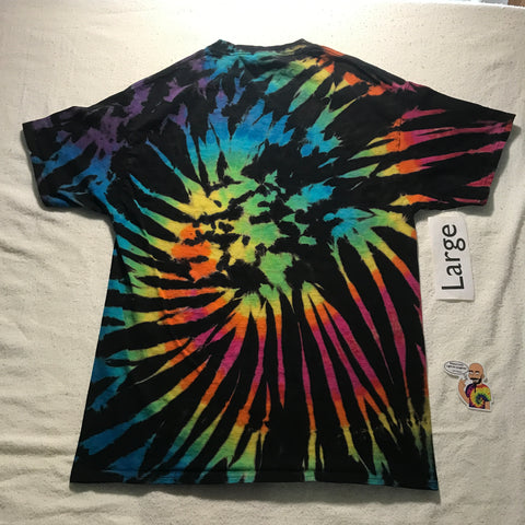 Adult Large Discharged & Dyed Midnight Scrunch Spiral Rainbows Tie-Dye Tee