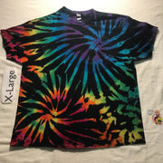 XL Discharged & Dyed Midnight Spiral Rainbows Tie-Dye Tee