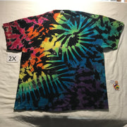 2X Discharged & Dyed Midnight ZigZag Spiral Rainbows Tie-Dye Tee