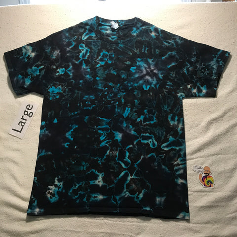 Adult Large Turquoise 'Midnight Glow' Scrunch Discharged & Tie-Dye Tee