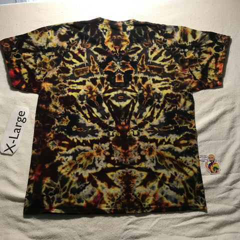 XL 'Midnight Glow' in Fire Colors Scrunched Discharged & Tie-Dye Tee