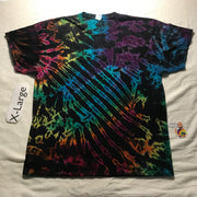 XL Rainbow 'Midnight Glow' Scrunched & Pleated Discharged & Tie-Dye Tee