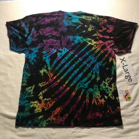 XL Rainbow 'Midnight Glow' Scrunched & Pleated Discharged & Tie-Dye Tee