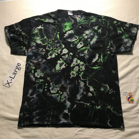 XL Bright Green 'Midnight Glow' RonStar Discharged & Tie-Dye Tee