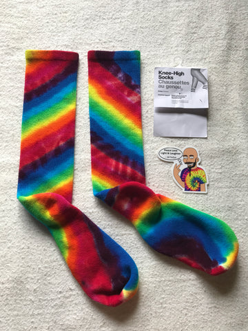 Tie-Dyed Rainbow Candy Cane Spiral Knee High Socks