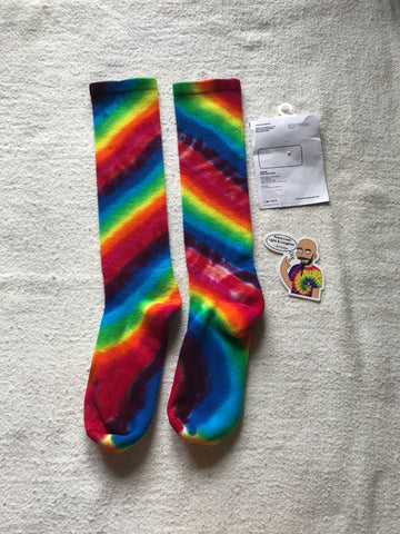 Tie-Dyed Rainbow Candy Cane Spiral Knee High Socks