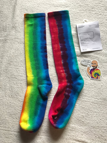Tie-Dyed Rainbow Candy Cane Spiral Knee Sock
