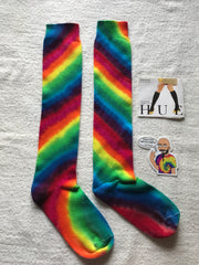 Tie-Dyed Rainbow Candy Cane Spiral Knee Sock