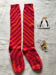 Tie-Dyed Fuchsia & Orange Candy Cane Spiral Knee Socks