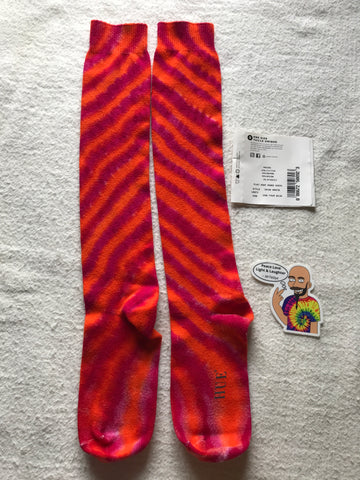 Tie-Dyed Fuchsia & Orange Candy Cane Spiral Knee Socks