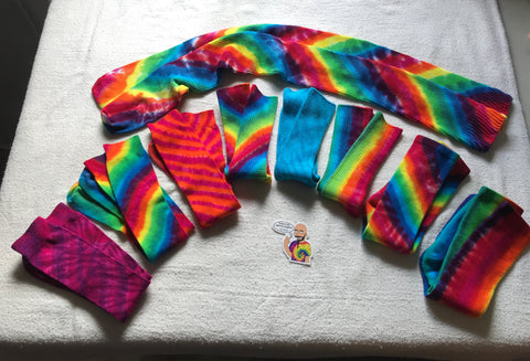 Tie-Dyed Rainbow Lines Bamboo Socks sz 9-11