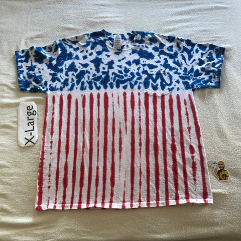 XL Tie-Dyed Flag Design Pocket Tee