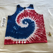 Adult XL Tie-Dyed Sinew Spiral tank top in Red White & Blue