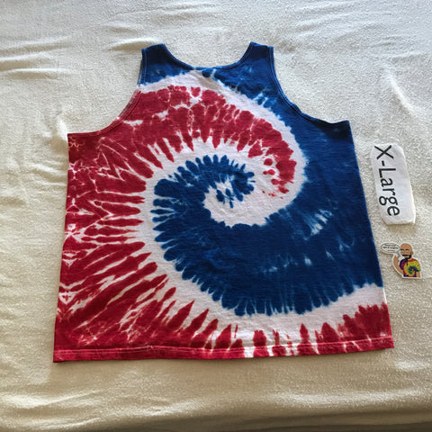 Adult XL Tie-Dyed Sinew Spiral tank top in Red White & Blue