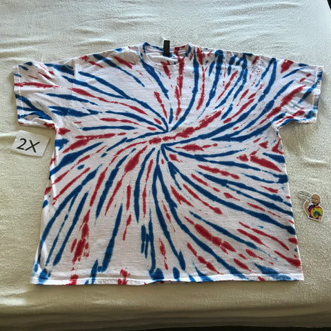 2X Tie-Dye Spiral/Spiderweb Red White & Blue tee