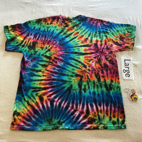 Adult Large Wandering Midnight Rainbow Tie-Dye Pocket Tee ~ Donated