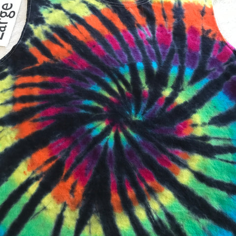 Adult Large Tie-Dye Midnight Rainbow Spiral Muscle Tee