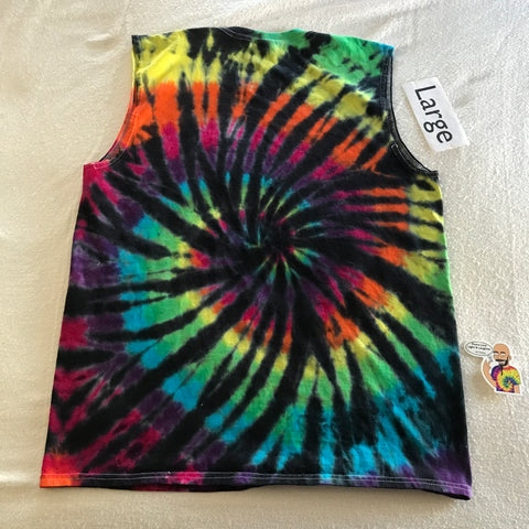 Adult Large Tie-Dye Midnight Rainbow Spiral Muscle Tee