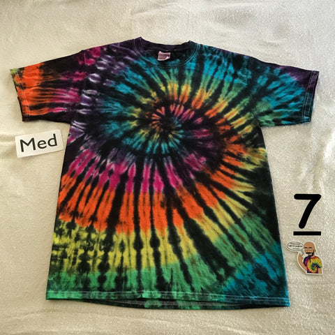 Adult Medium Tie-Dyed Midnight Rainbow Spiral tee