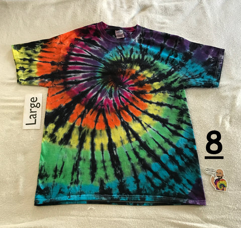Adult Large Tie-Dyed Midnight Rainbow Spiral tee