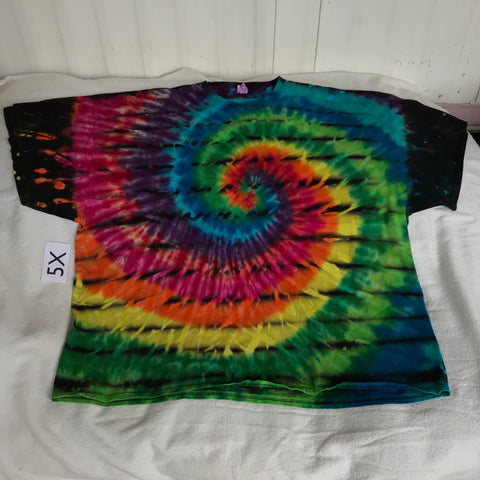 5X Double Discharged  & Tie-Dyed Rainbow Spiral Tee