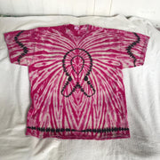 XL Discharged Ribbon and Tie-Dyed Pink Spider Tee with Heart on the back