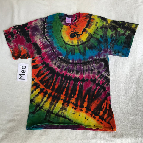 Adult Medium Discharged & Tie-Dyed Candy Cane Rainbow Spiral Tee